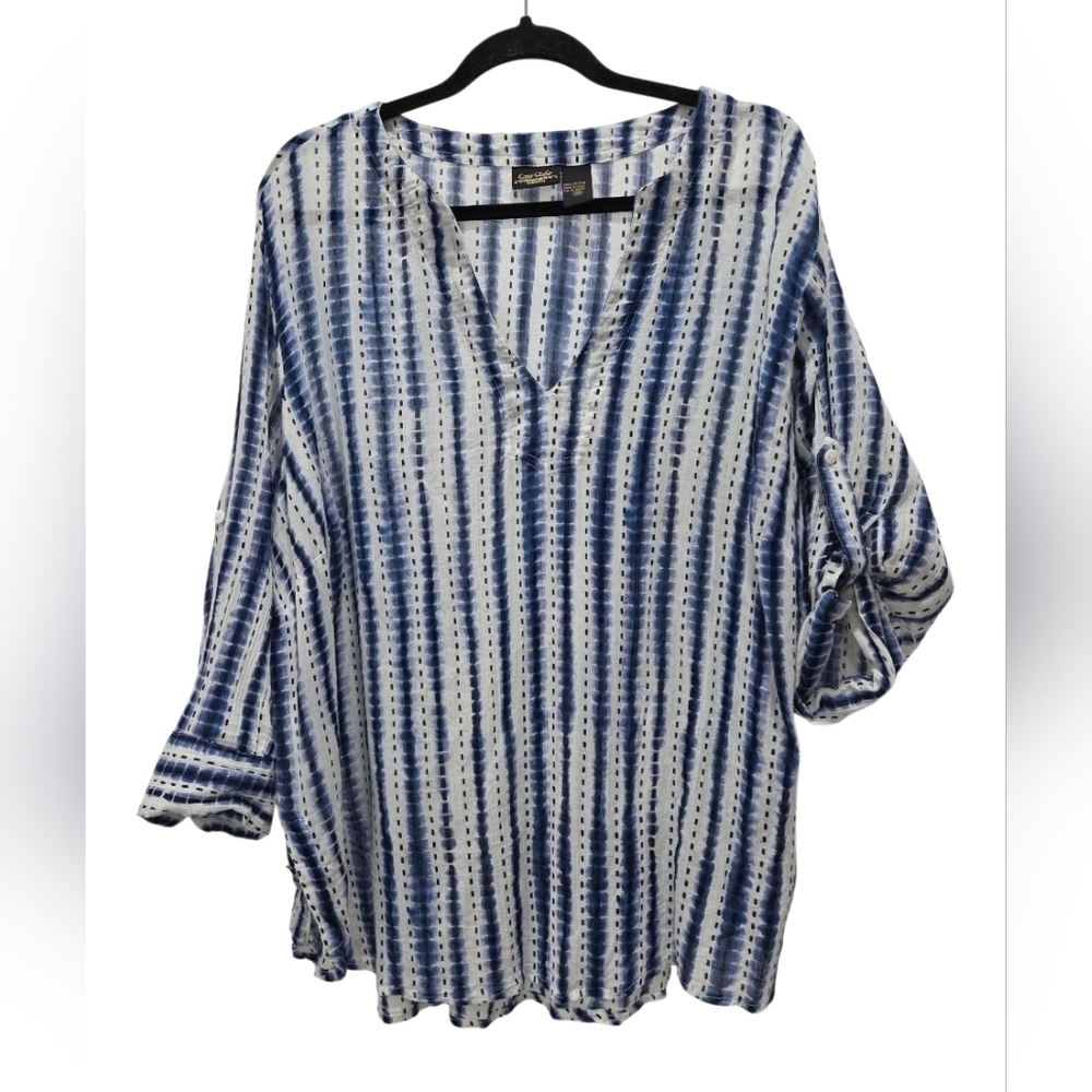 Sara Studio 100% Cotton Blue/White Tunic, Size 1 X